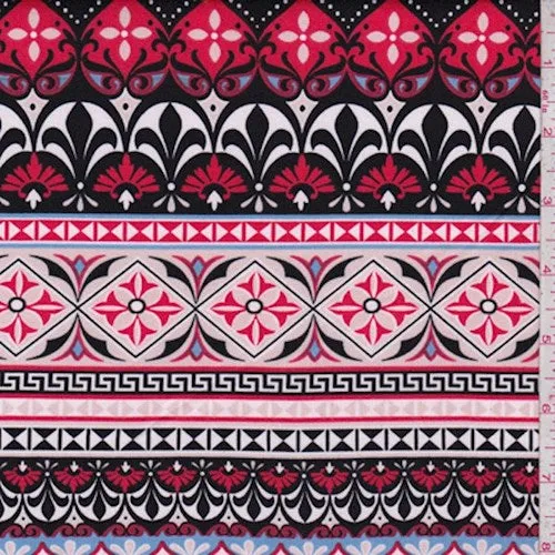 Sky/Pink/Black Deco Stripe Scuba Knit Fabric